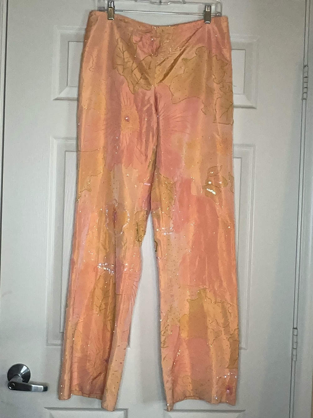 Peach & Gold Sequin Embellished Pants